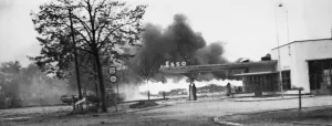 Crocodile Flame throwing tanks in action directing their fire on the enemy