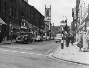 Rolls Royce Prints: Cross Church Street seen from Kins Street Huddersfield Circa June 1965