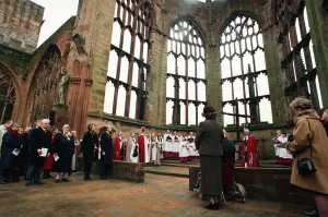 00587 Prints: The Cross and Orb on show at Coventry Cathedral during service of reconciliation