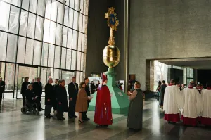 00587 Prints: The Cross and Orb on show at Coventry Cathedral during service of reconciliation