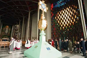 00587 Prints: The Cross and Orb on show at Coventry Cathedral during service of reconciliation