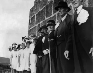 Monument Prints: A crowd of people from nearby St Ives gather around the monument to John Knill former