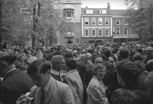 Visiting Prints: The crowd of people waiting to see Prince Charles arrive at Trinity College 8 / 10 / 67