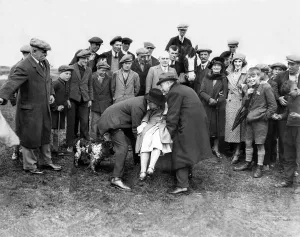 Crowds gatherd round the Dunting Stone at Newbiggin for the Riding of the Bounds ceremony