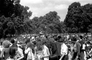Crowds at The Rolling Stones concert in Hyde Park, London. 5th July 1969