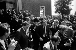 Crowds throng around Mick Jagger and Keith Richards on 10 May 1967 outside Chichester
