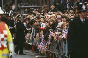 Royal Visit Prints: Crowds of well-wishers wait patiently for the arrival of Princess Diana