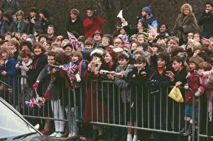Crowds of well-wishers wait patiently for the arrival of Princess Diana