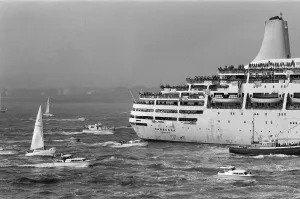 The cruise ship Canberra arrives back at her berth in Southampton Docks