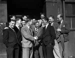 Greeting Prints: Crystal Palace players welcome their new manager Ronnie Rooke to the club