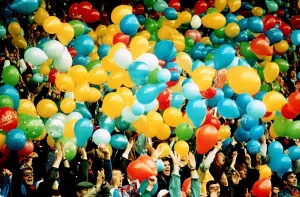 Balloons Prints: Crystal Palace supporters release hundreds of balloons after they win against Liverpool