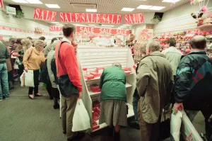 Customers pack Merry Hill Shopping Centre in Brierley Hill, first day of Christmas Sales