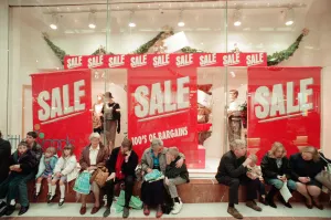 Customers pack Merry Hill Shopping Centre in Brierley Hill, first day of Christmas Sales
