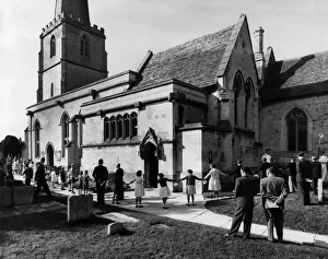 00497 Prints: Customs: Clipping the yews: Every September the children of the Gloucestershire village