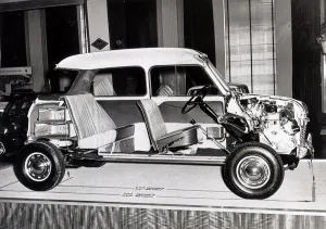 A cut away view showing the interior of the new Austin Seven car