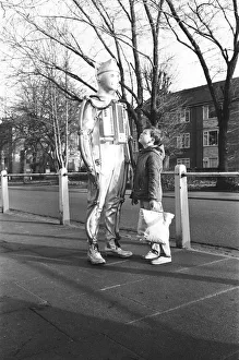 Cybermen take a break from filming at the BBC Ealing studios for Dr Who story call