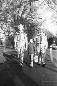 Cybermen take a break from filming at the BBC Ealing studios for Dr Who story call