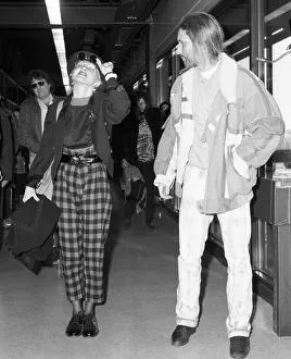 Cyndi Lauper american singer songwriter pictured with manager David Wolff arriving