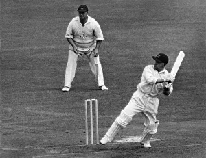 Wicket Prints: Cyril Washbrook Lancashire captain seen here at the wicket on the first day of a three