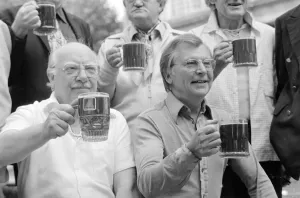 Dads Army The Play Arthur Lowe and Clive Dunn enjoy a pint before the start of