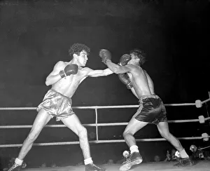 Dai Dower (L) v Hilaire Gaviano September 1954 1950s Boxing in Harringay