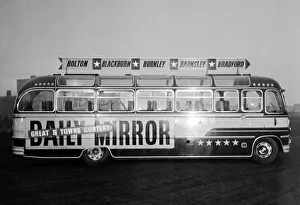 Signs Prints: Daily Mirror Bus with signage promoting Great 5 Towns Competition, 5th December 1957