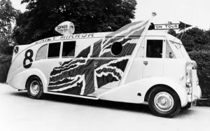 Flags Prints: The Daily Mirror Eight Tour Bus pictured during the ten weeks spent touring the seaside