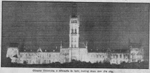DAILY RECORD PHOTOGRAPH FROM PAPER 9TH MAY 1945 GLASGOW UNIVERSITY LIT LIGHTS