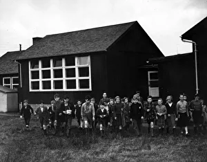 Pupils Prints: Dalavich village school Loch Awe November 1957 - Schoolchildren pictured leaving