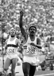 Competing Prints: Daley Thompson winning Decathlon 400m at the 1984 Olympics in Los Angeles