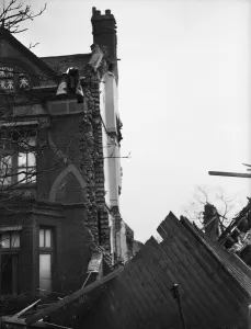 1943 Prints: Damage to housing in Fulham, London, following an air raid on the city