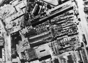 Damage to the Rheinmetall Borsig AG plant in Dusseldorf following an attack by bombers