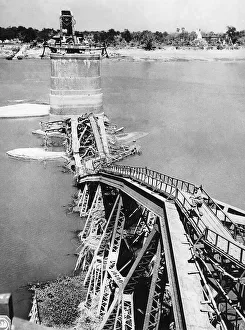 Damaged section of Ava bridge near Mandaley the only railway ridge over the Irrawaddy