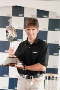 Silverstone Prints: Damon Hill of Arrows-Yamaha, is presented with the Hawthorn Memorial Trophy