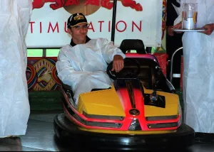 Damon Hill Drivers ball 1999 before Silverstone Grand Prix He takes a ride on the Dogems