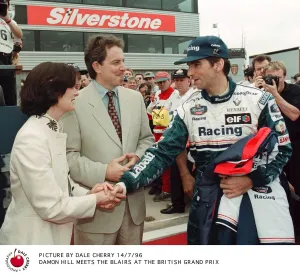 Damon Hill meets Tony Blair and his wife at the British Grand Prix at Silverstone