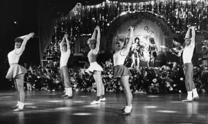 Dancers in action on stage during the 1982 Team Disco Championships held in Cambridge