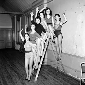 Dancers from the Jill Day Show seen here in rehearsal. March 1957 A328-002
