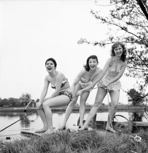 Dancers Pauline Barry, Carol Booth and Angie Curtis seen here modelling the latest