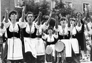 Dancers from Sicillian Group Valle Dei Tempi perform a dramatic moment at the 15th