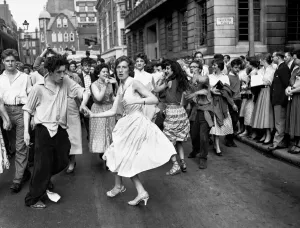 Dancing in the street at Ingestre Place during the 1956 Soho Carnival 8 July 1956