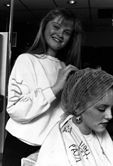Hairdressers Prints: Danniella Westbrook actress in the BBC TV soap Eastenders seen here working
