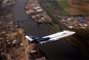 00347 Prints: A Dassault Falcon 20 aircraft over the River Tees and the Transporter Bridge in
