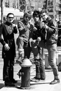 Dave Vanian, Rat Scabies, Brian James and Captain Sensible of The Damned. 10th April 1977