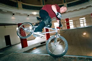 Dave Young shows his skills on the new bike and skateboard ramps inside the Spanish City