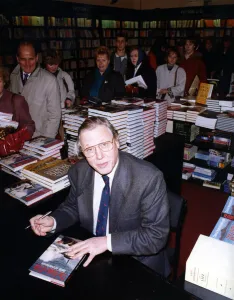 David Attenborough signs his book The Trials of Life on 1st November 1991