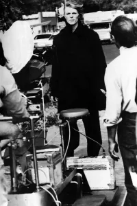David Bowie pop singer actor on set of film The Man who Fell to Earth 1975