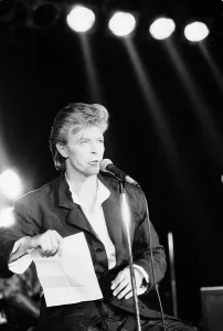 David Bowie seen here singing at the press conference to announce the details of his