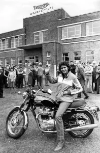 David Essex delighted workers at the Meriden motor cycle co-operative when he collected