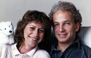David Gower Cricket sitting on sofa with girlfriend Vicky Stewart. 10th April 1989